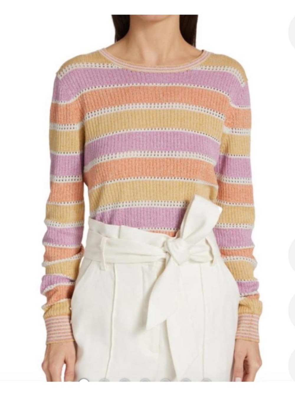 Veronica Beard Womens Raimi Sweater Small Linen Striped‎ Color Block Pink